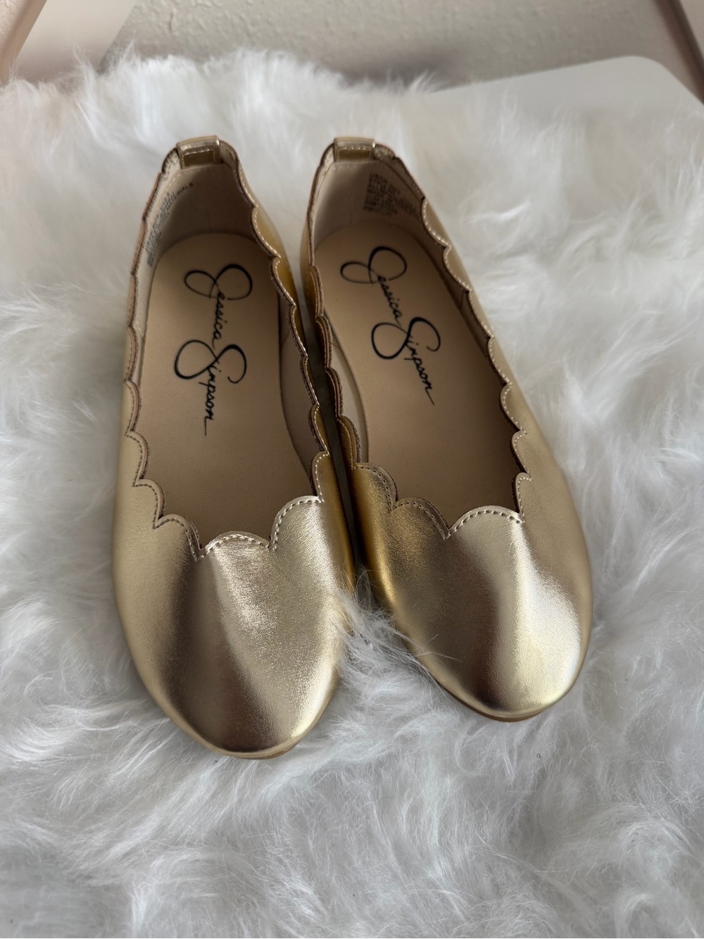 Jessica Simpson Girls Metallic Gold Scallop-Edge Ballet Flats